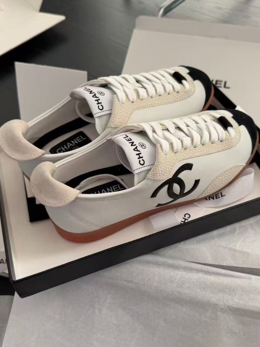 Chanel embossed suede leather sneakers 39